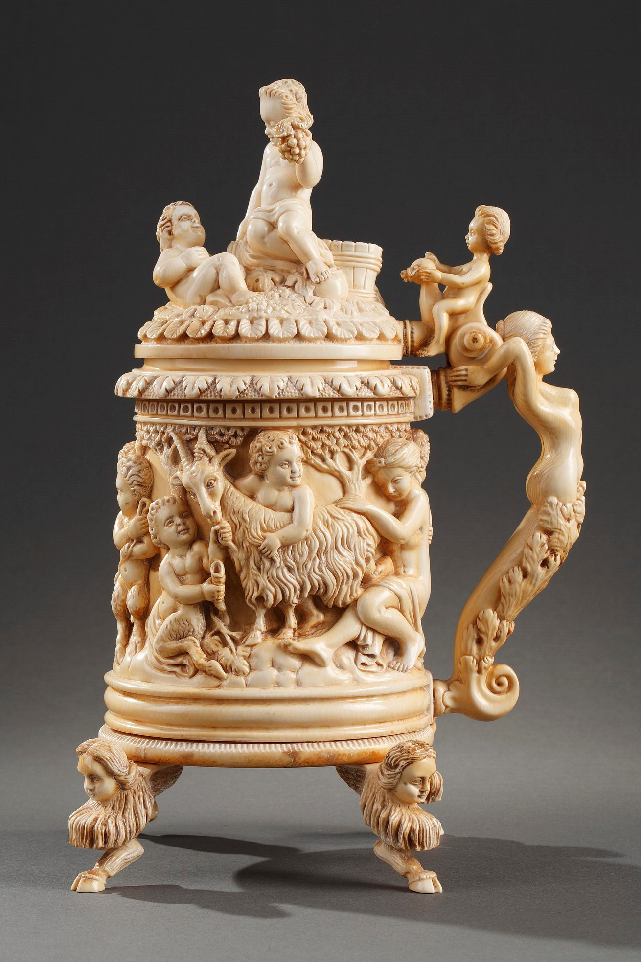German carved ivory tankard, 19th century